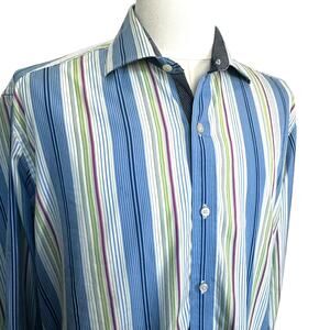 TAILORBYRD Men XL Button up Shirt Long Sleeve Colorful Stripe Contrast Flip Cuff